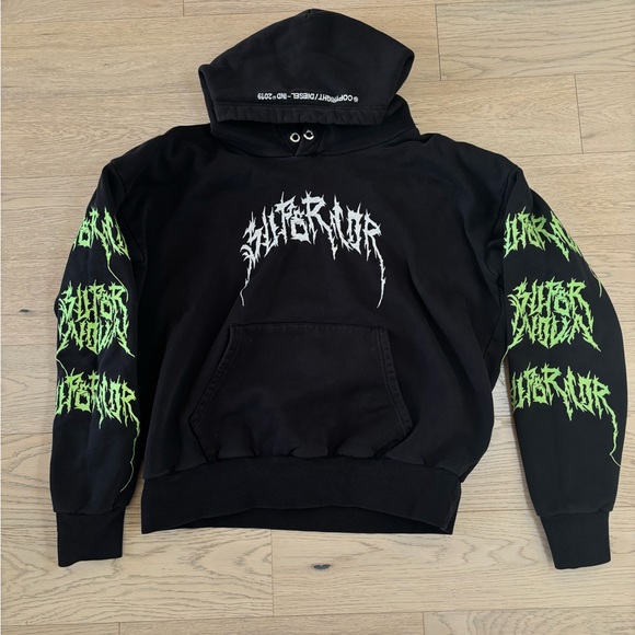 Rare Diesel Black and Green Graphic Hoodie - Picture 1 of 4